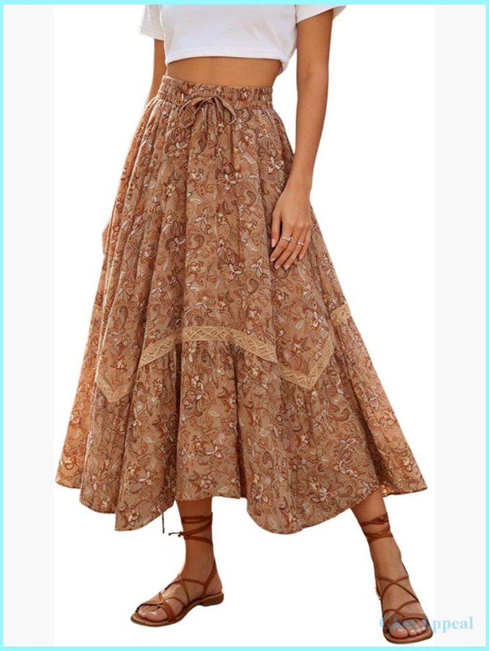 Boho A-Line Maxi Skirt with Pockets Elastic Waist Flowy